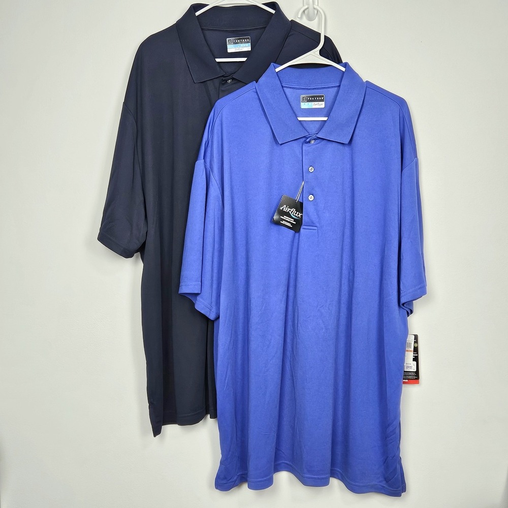 Lot Of 2 PGA TOUR Airflux Polo Shirt Mens 3XL Blue Golf Performance Short Sleeve